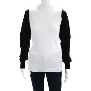 Made With Heart Womens Long Sleeves Turtleneck Sweater White Black Size Small